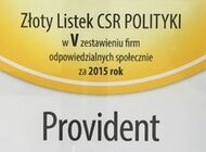 Provident po raz drugi ze Złotym Listkiem CSR POLITYKI