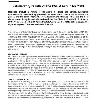 Press release KGHM Group results 2018
