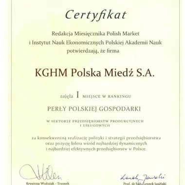 Certyfikat Perly Polskiej Gospodarki