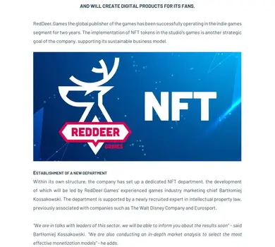 2022 02 09 REDDEER GAMES ENTERS THE WORLD OF NON-FUNGIBLE TOKENS (NFT)  en