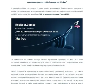 2022 05 30 RedDeer Games debiutuje w rankingu TOP 50 producentów gier w Polsce 2022