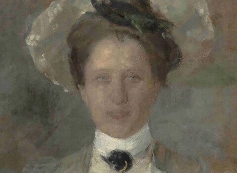 Boznańska Olga Portret Pani w białym kapeluszu zbiory Muzeum Śląskiego