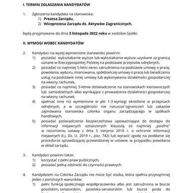 Ogłoszenie w sprawie wszczęcia postępowania kwalifikacyjnego na Członków Zarządu KGHM Polska Miedź