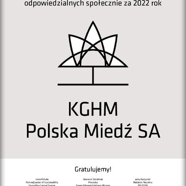 Dyplom - KGHM z Listkiem CSR POLITYKI wśród polskich liderów ESG