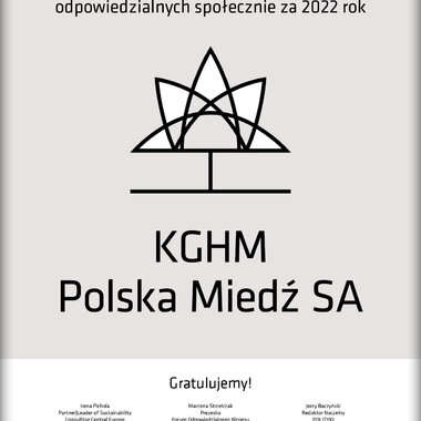 Dyplom - KGHM z Listkiem CSR POLITYKI wśród polskich liderów ESG