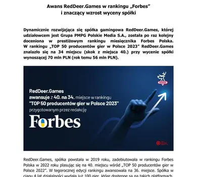 2023 07 27 Awans RedDeer Games w rankingu Forbes i znaczący wzrost wyceny spółki
