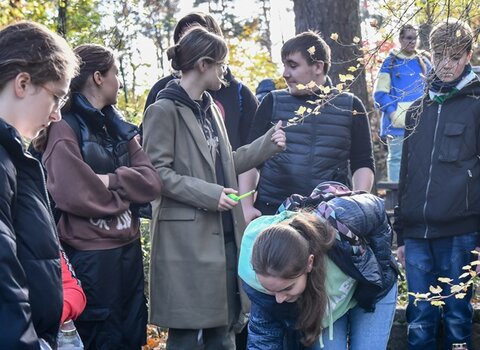 Podczas akcji uczniowie sprzątają groby członków Armii Krajowej. 