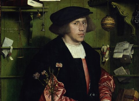 6.	Hans Holbein Młodszy, Portret kupca gdańskiego Georga Giesego w kantorze hanzeatyckim w Londynie w 1532 r., fot. J. P. Anders, 2024 r.
Ze zbiorów Staatliche Museen w Berlinie, Gemäldegalerie 
