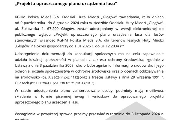 Plan urządzenia lasu - ogłoszenie