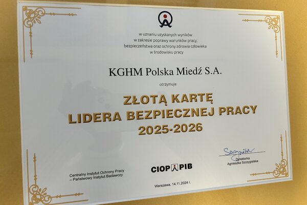 KGHM ze Złotą Kartą Lidera Bezpiecznej Pracy