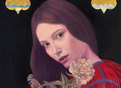 CUSTODIA, 2025 Maria Lorek 24-karatowe złoto płatkowe, olej na desce  30 x 21 cm,  mat  ToTuart