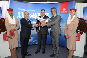 From left to right, Thierry Aucoc, Emirates' SVP, Commercial Operations - Europe and Russian Federation, Dominique Thillaud, President and CEO, Aeroports de la Cote d'Azur, and Thierry de Bailleul, Emirates' Country Manager, France.