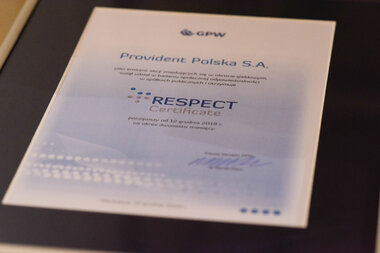 Na zdjęciu: Certyfikat RESPECT \ fot. GPW
