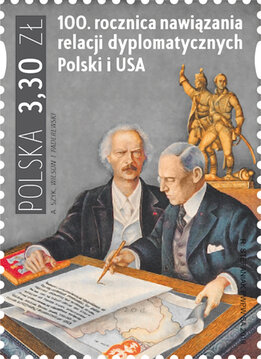 100.rocznica nawiązania relacji dyplomatycznych Polski i USA _ znaczek  