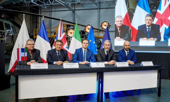 Na zdjęciu od lewej: Andrzej Ogonowski (dyrektor CMTM, Politechnika Gdańska), Domenico Marletta (MES), Marcin Nocuń (prezes WZL Nr 1 w Łodzi), Paolo Castelnovo (Leonardo MW), Christophe Alonso (Thales DMS)  