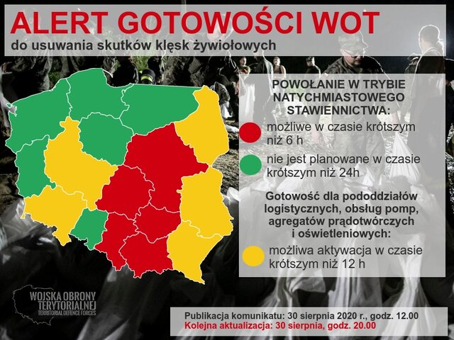 Alert gotowości WOT do działań przeciwkryzysowych - 30 sierpnia, godz. 12.00