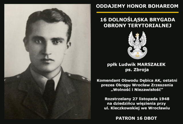 ppłk Ludwik Marszałek ps. „Zbroja”  Patronem 16 Dolnośląskiej Brygady Obrony Terytorialnej