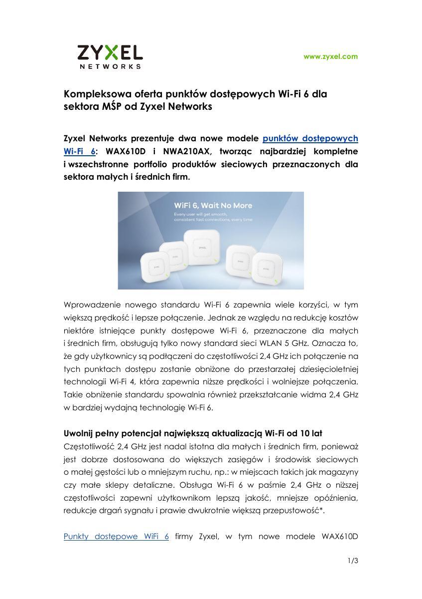 Zyxel Networks_ PR_Wi-Fi 6 AP_WAX610D i NWA210AX.pdf