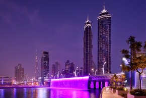 JW Marriott Marquis - Facade Canal View Night Shot.JPG