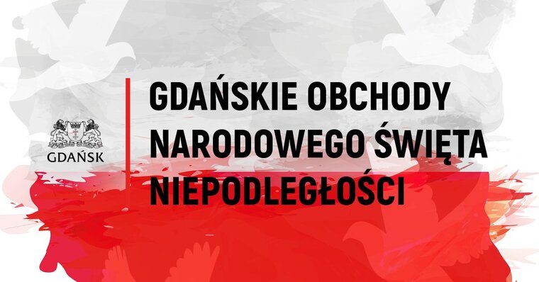 Grafika. Biało czerwona-flaga. Napis: Gdańskie Obchody Narodowego Święta Niepodległości