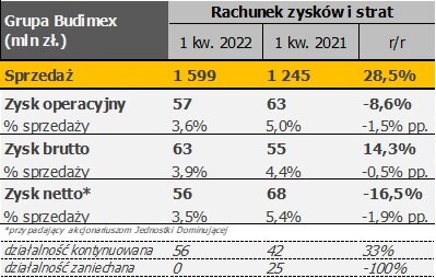 Grupa Budimex - wyniki