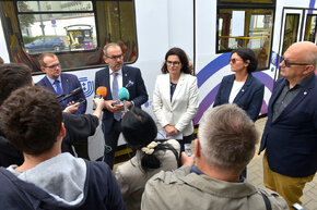 Briefing prasowy z udziałem Aleksandry Dulkiewicz, prof. Adriany Zaleskiej-Medynskiej, dyrektor Związku Uczelni Fahrenheita oraz przedstawicieli władz uczelni tworzących Związek: prof. Piotra Stepnowskiego, rektora UG, prof. Dariusza Mikielewicza, prorektora PG i prof. Michała Markuszewskiego, prorektora GUMed. Fot. Krzysztof Krzempek / Politechnika Gdańska