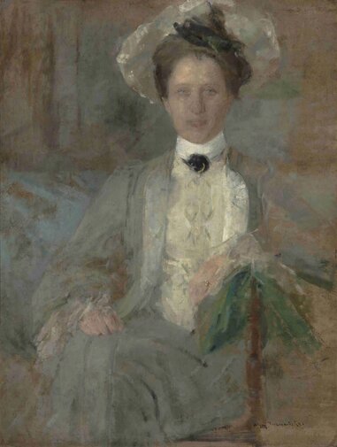 Boznańska Olga Portret Pani w białym kapeluszu zbiory Muzeum Śląskiego