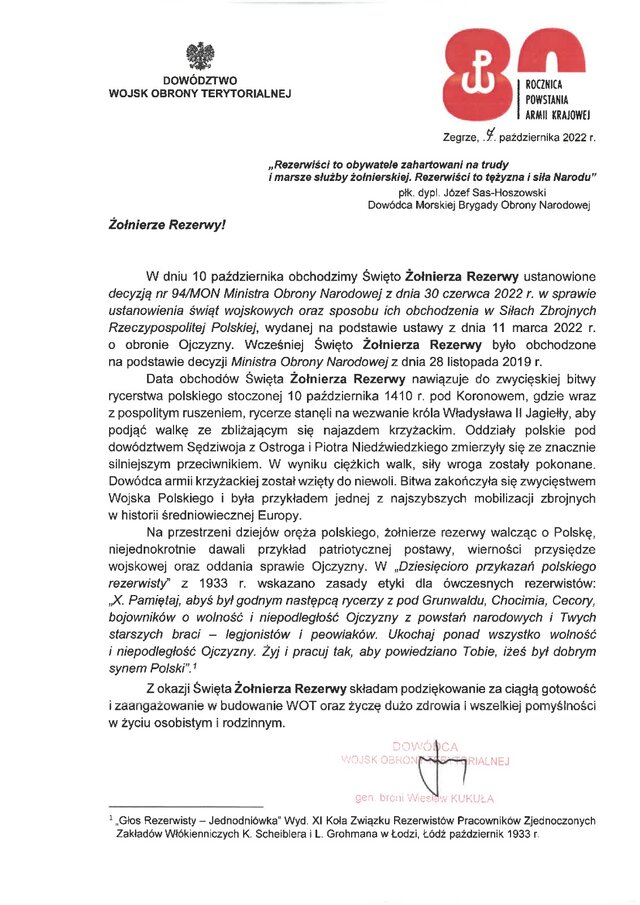 Życzenia Dowódcy WOT