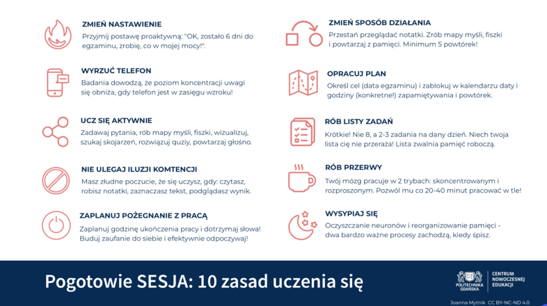 10 zasad uczenia się - infografika