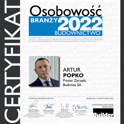Certyfikat OSOBOWOSC 2022 Artur Popko