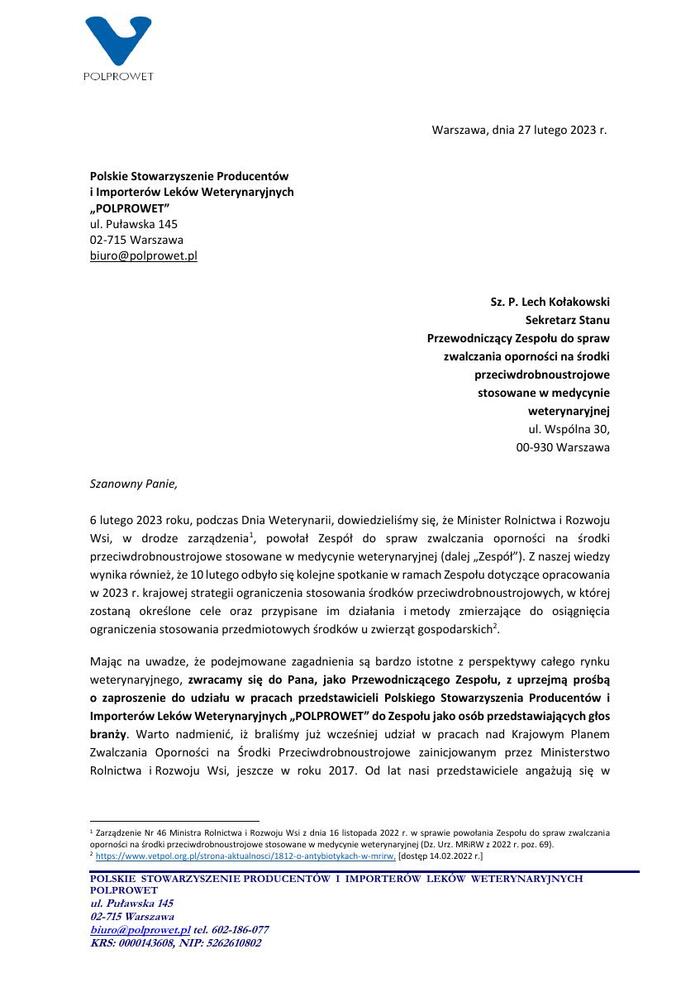 2023 02 27 Pismo w sprawie dołączenia do zespołu ds  lekooporności - clean