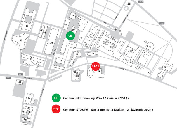 Lokalizacja Centrum Ekoinnowacji PG oraz CK STOS PG