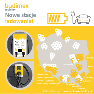 Budimex Mobility uruchomił 31 nowych stacji ładownia elektryków