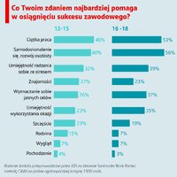 grafika z badania – co pomaga w osiągnięciu sukcesu zawodowego
    