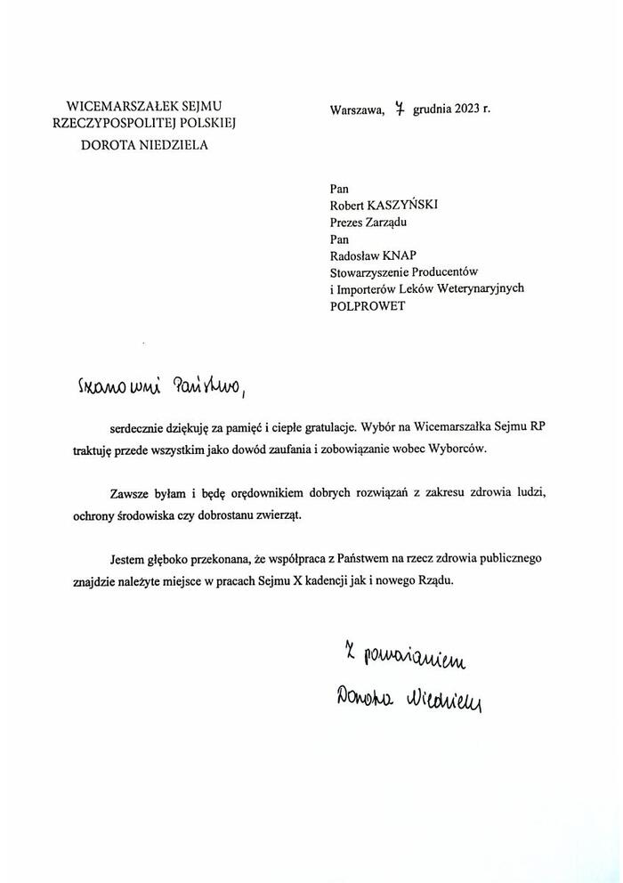List od Wicemarszałek Sejmu RP 13-12-2023 12 06