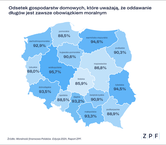 ZPF - Raport Moralność Finansowa Polaków 2024 - mapa