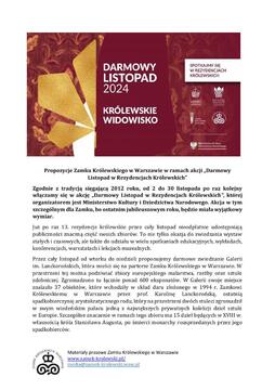 Zamek Królewski w Warszawie_Darmowy Listopad w Rezydencjach Królewskich_inf.prasowa