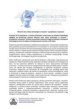 Konferencja Muzeum Jutra informacja prasowa