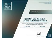 CopperMark_AP_Certificate_KGHMPolskaMiedźS_A_OddzialHutaMiedzi_Cedynia_2023_07_14.pdf