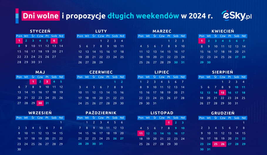 2023 12 27 kalendarz dni wolne i dlugie weekendy urlop w 2024 roku eSky pl