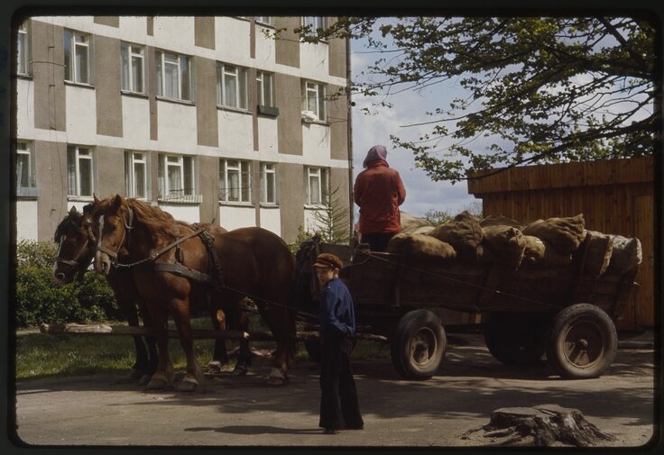 Bryczka na podwórku osiedla Tysiąclecia podczas Dni Hamburga, 1977, fot G P Reiche, mat. MG