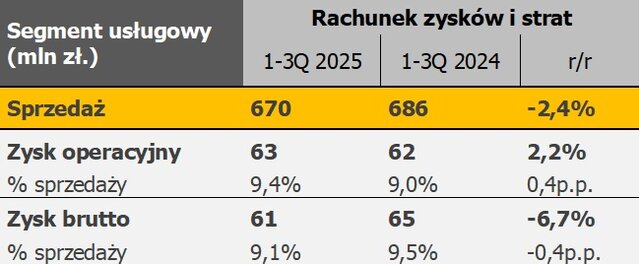 rachunek zysków segment usługowy