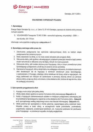 Pobierz Ogłoszenie o sprzedaży pojazdu