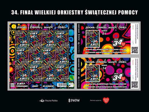 Arkusz znaczka i nowodruki na 34. finał WOŚP 