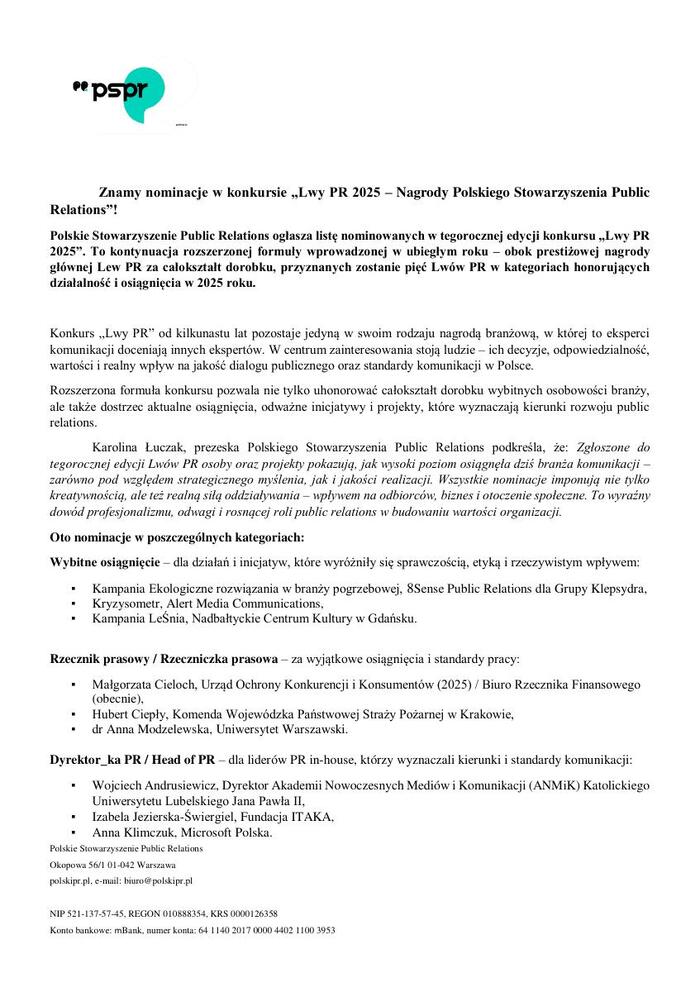 Lwy PR 2025 znamy nominowanych 18-2 informacja prasowa (2)