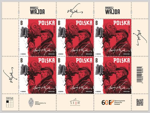 Arkusz znaczków na 100. rocznicę urodzin Andrzeja Wajdy 