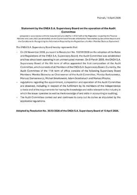 Statement by the Enea S.A. Supervisory Board on the operation of the Audit Committee
