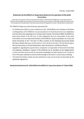 Statement by the Enea S.A. Supervisory Board on the operation of the Audit Committee