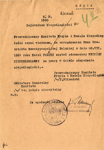 Karol Faltin dokument