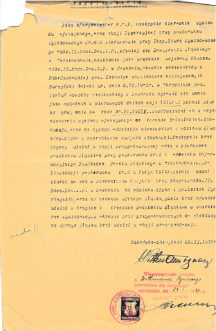 Antoni Burzyński zaświadczenie